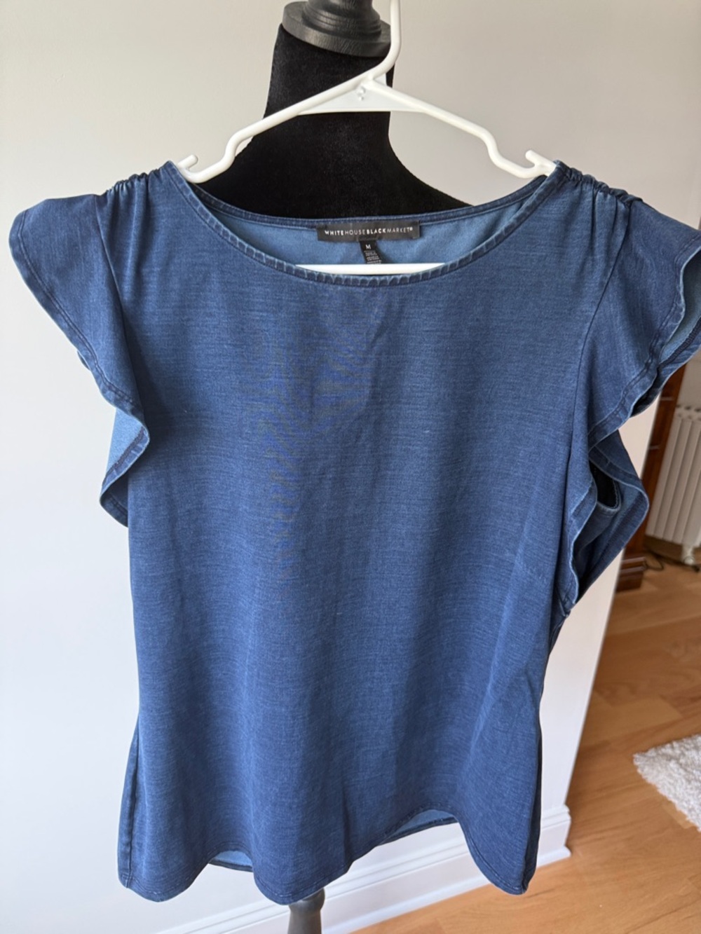 White House Black Market Indigo Blue Flutter Sleeve Top